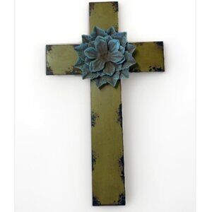 Large Christian Wall Cross with Flower - 18 inches